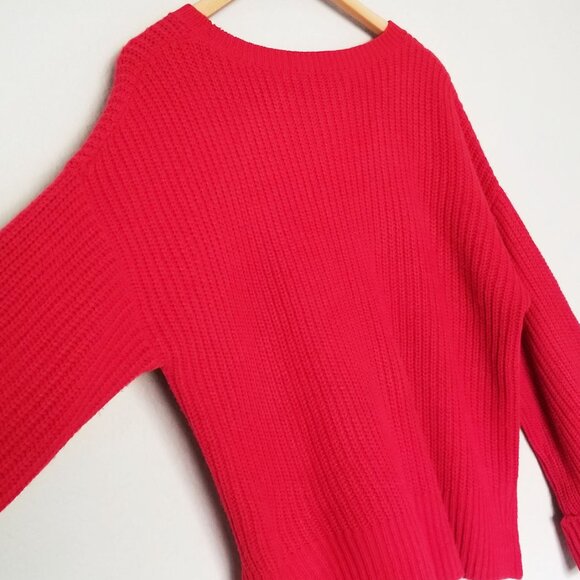 Sanctuary Red Crewneck Wide Cuffed Long Sleeves Pullover Sweater Jumper Size M - Picture 11 of 14